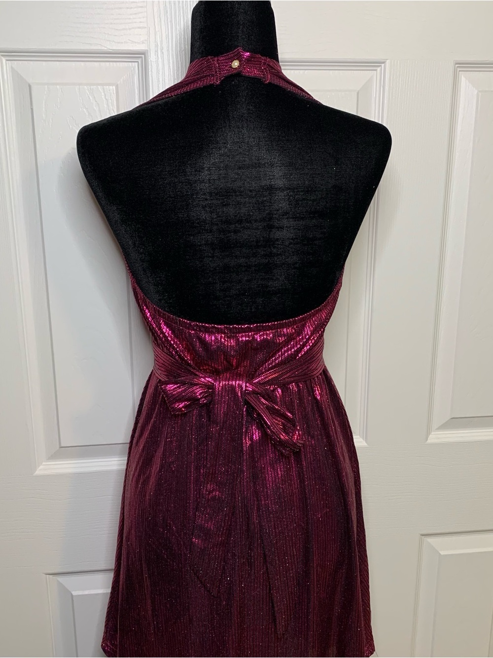 Earo Metallic Deep Raspberry Halter Dress - Picture 4 of 8